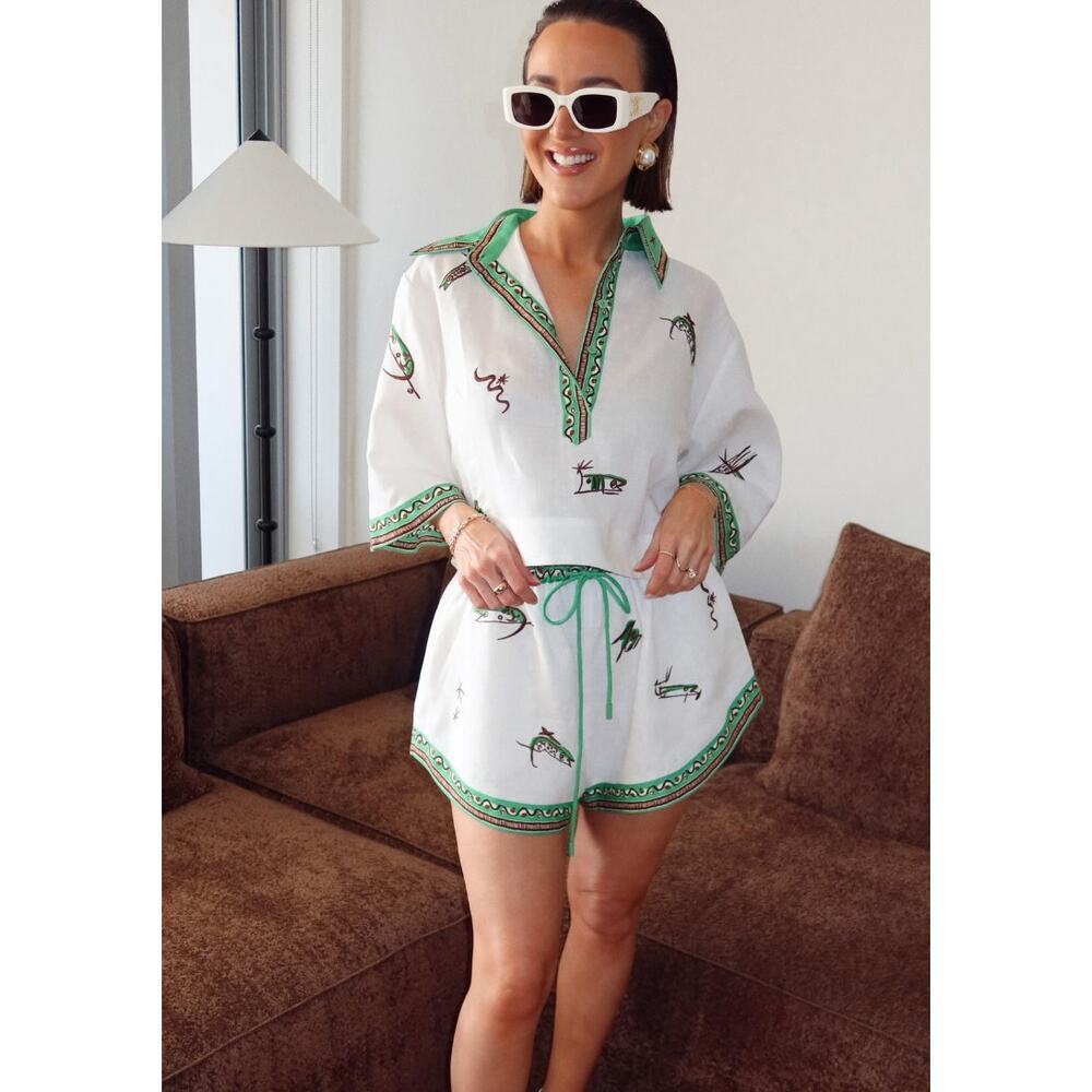 Alemais Wanda Linen Cropped Shirt